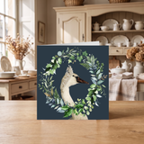 Navy Swan Wreath Greeting Card