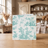 Turquoise Toile de Jouy Greeting Card